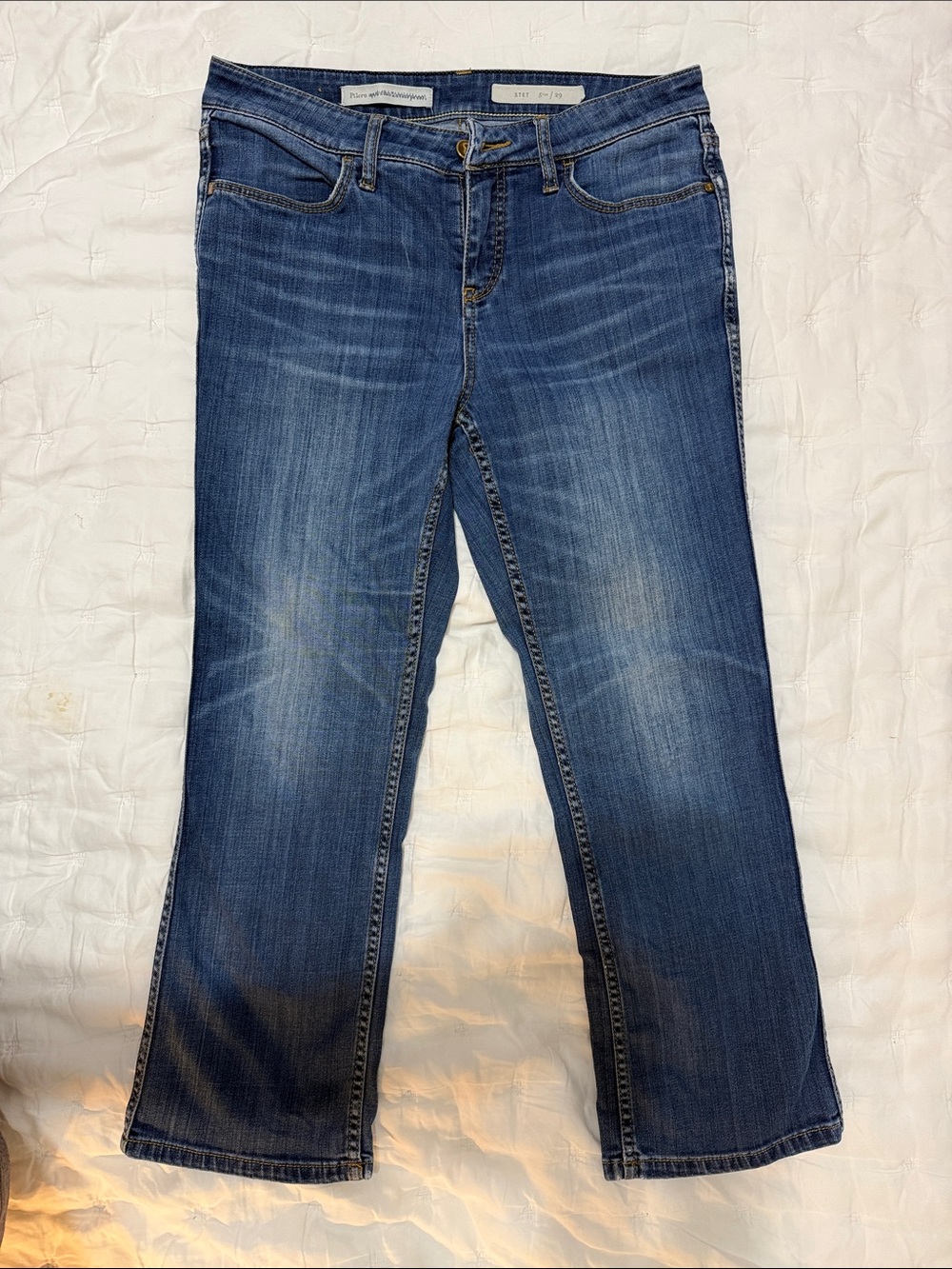 Pilcro and the Letterpress Medium Blue Cropped Flare Jeans